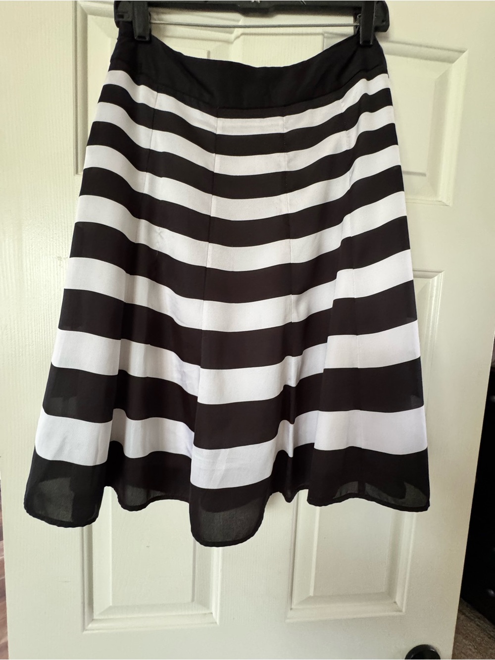 White House Black Market Black and White Horizontal Stripe Skater Skirt